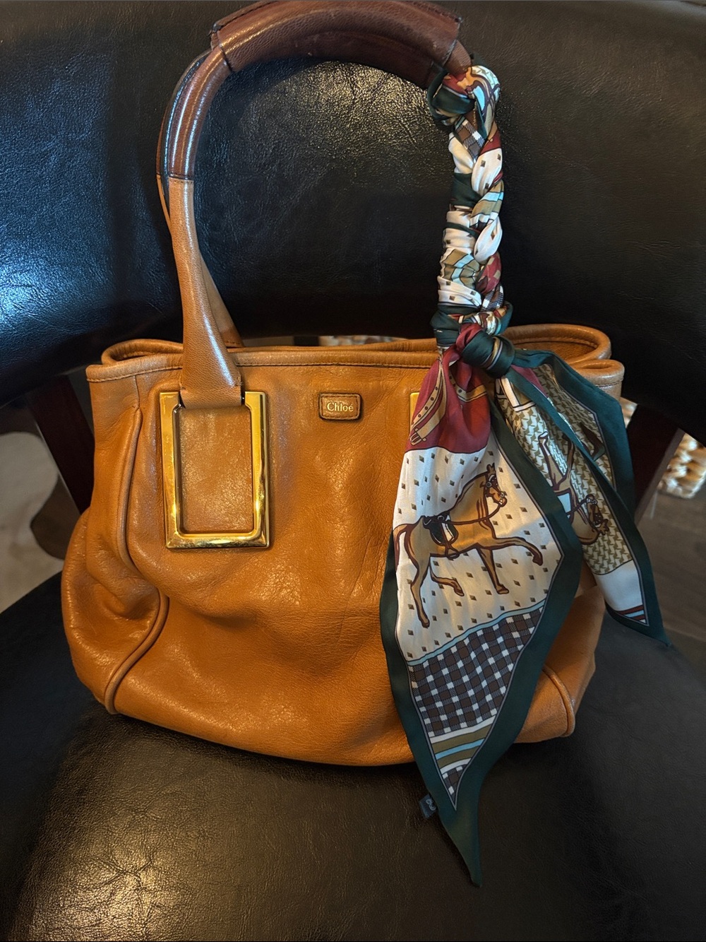 Chloe  Ethel Lambskin Leather Bag with equestrian scarf
